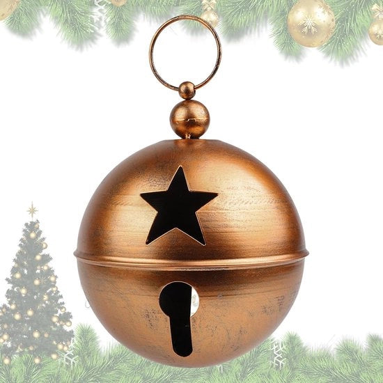 Decorazione di Natale grande - Orologio a Campane decorativo artigianale con Stella - 20x30cm Campane di Natale per decorazione di Natale albero porta esterno giardino (Oro)