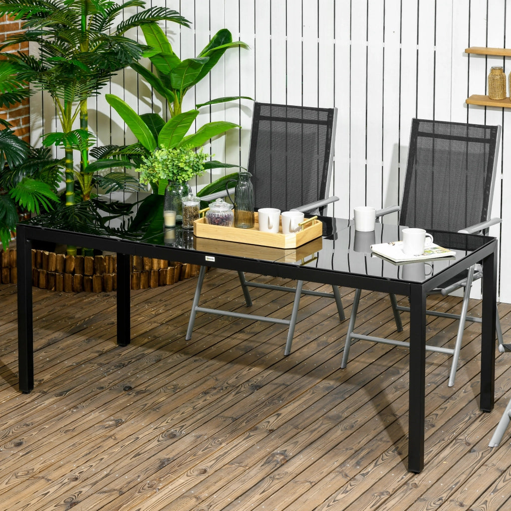 Tavolo da Giardino Rettangolare in Alluminio e Vetro ¨C zephmum ¨C Nero, 180x80x72cm