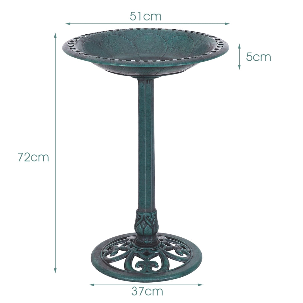 Mangiatoia per uccelli da bagno su piedistallo da giardino ¦µ51x72cm-Vasca per uccelli autoportante da esterno con supporto-Verde