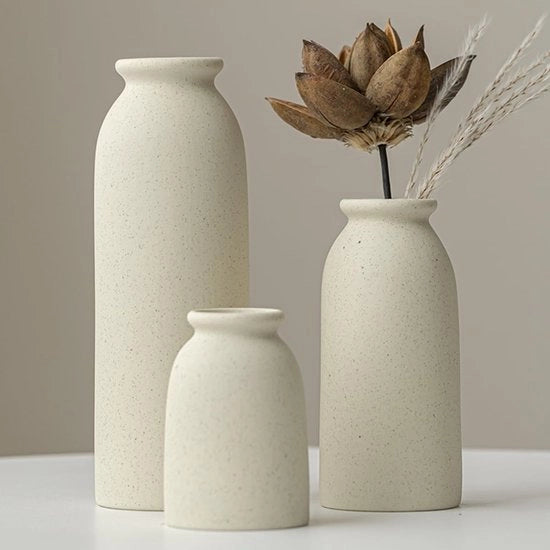 Set di 3 vasi ceramici, piccoli vasi di fiori per decorazione, arancione, giallo, bianco (beige, medio)