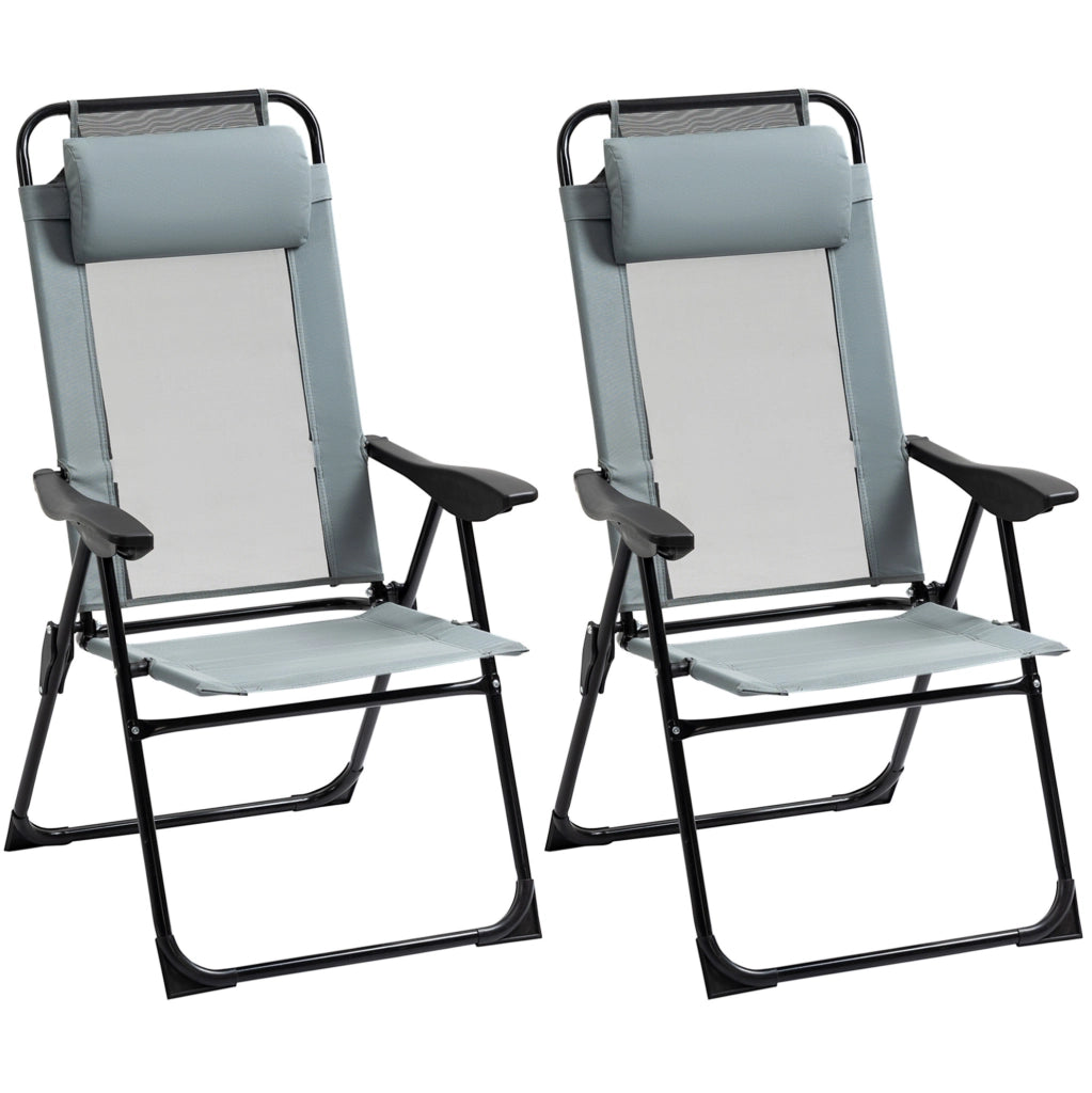 Set 2 sedie pieghevoli da giardino con schienale regolabile a 5 posizioni; grigio