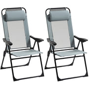 Set 2 sedie pieghevoli da giardino con schienale regolabile a 5 posizioni; grigio