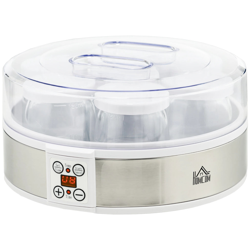 Yogurtiera con 7 vasetti di vetro 180 ml ¨C zephmum ¨C 24x24x13 cm bianco