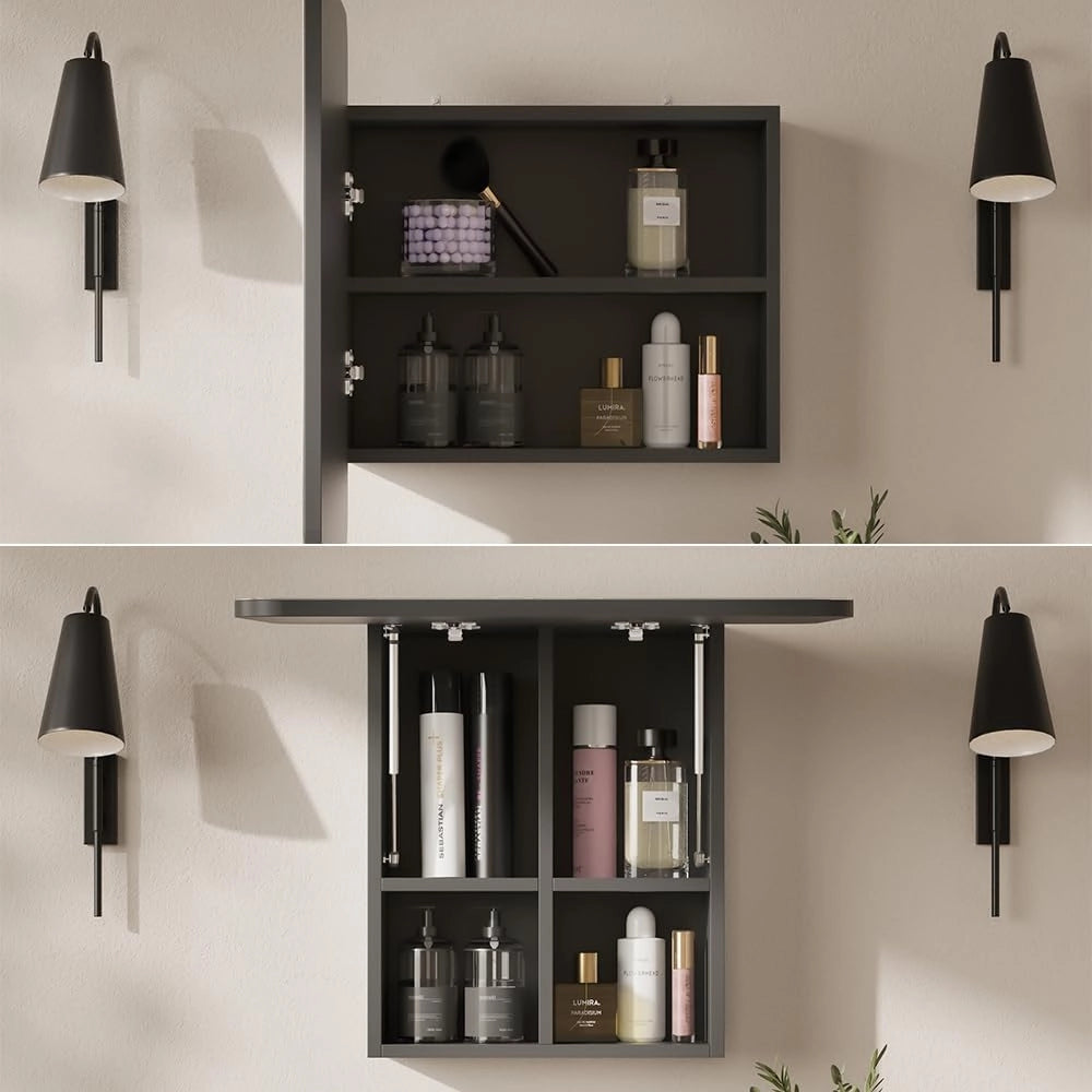 Specchio contenitore bagno Zino, Antracite, 60 x 50 cm con ripiani