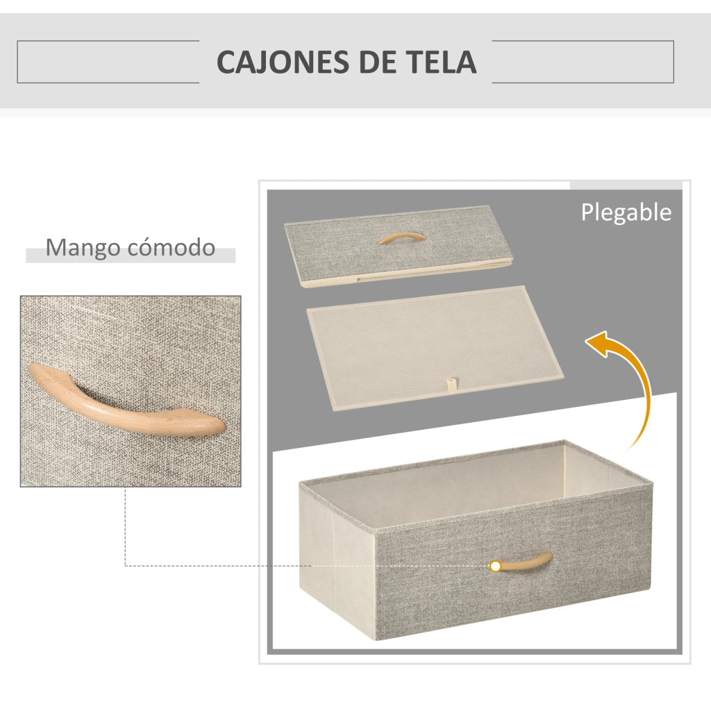 Cassettiera con 4 Cassetti e Compartimento Aperto ¨C Zephmum ¨C Grigio Tessuto Struttura Metallo
