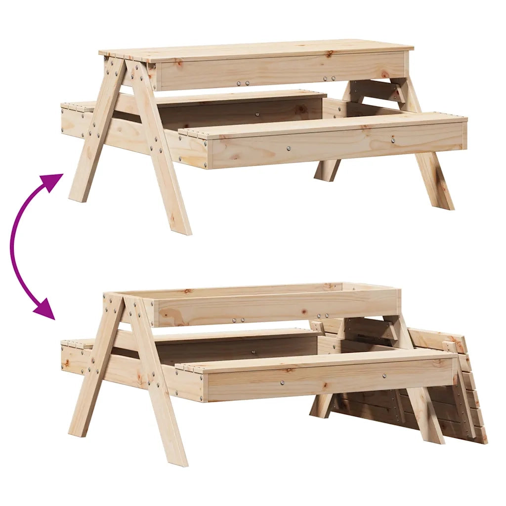 Tavolo Picnic con Sabbiera per Bambini Legno Massello di Pino 832592