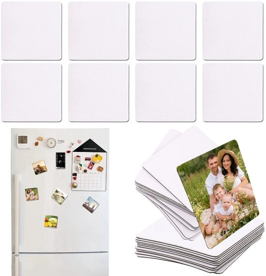 Set di 16 magneti per frigorifero con sublimazione, decorativi bianchi, personalizzabili, fotomagneti per la cucina, il frigorifero, il forno a microonde, la parete, 6,5 x 6,5 cm, bianco