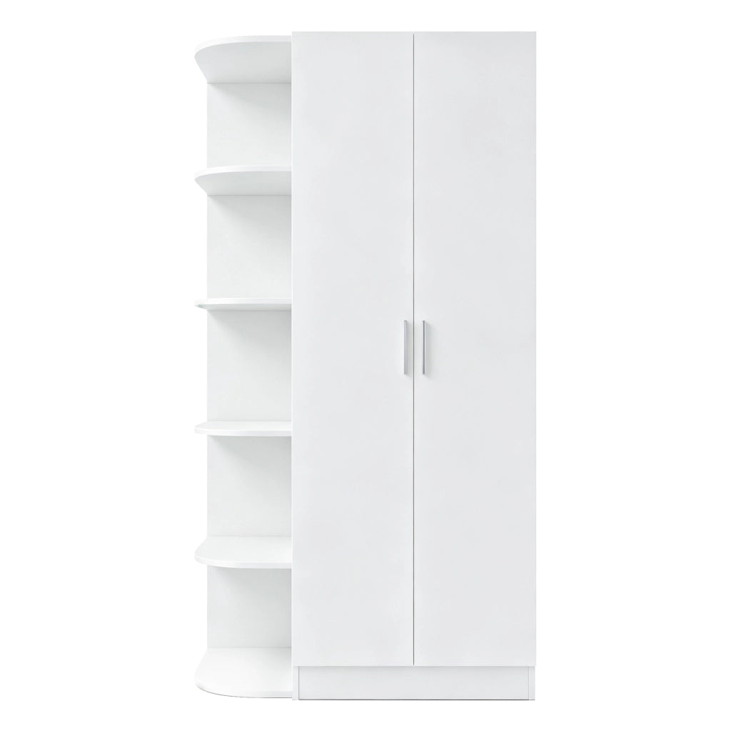 Armadio con 2 ante, ripiani e cassetti per camera da letto o ufficio, in MDF e metallo, bianco, 90×55×170 cm