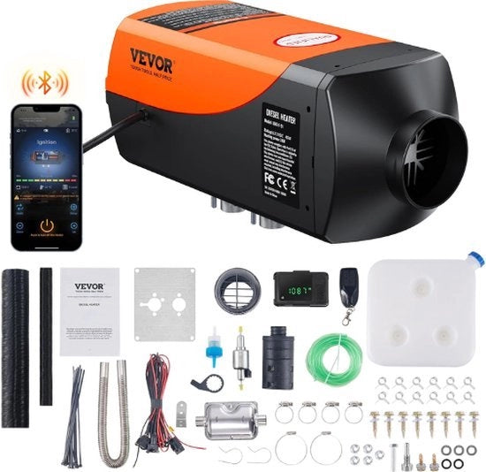 Riscaldatore da Tavolo con Bluetooth - Regolazione via App - Riscaldamento Automatico - Riscaldatore per Auto - Design Portatile - Funziona fino a 5500m di Altitudine - Riscaldatore a Diesel - Colore Arancione