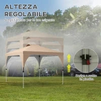 Gazebo da Giardino 3x3 m Pieghevole con Altezza Regolabile e Borsa di Trasporto con Ruote, Beige