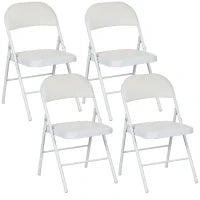 Set 4 Sedie Pieghevoli Imbottite con Schienale, Struttura in Acciaio, Bianco