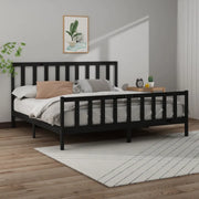 Giroletto-Struttura Letto Nero in Legno Massello di Pino 200x200 cm 659513