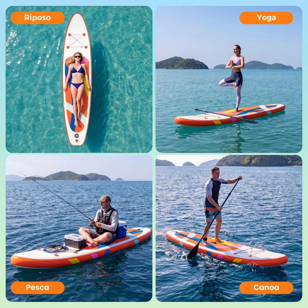 SUP Stand up Paddle, Tavola SUP Gonfiabile con Pompa, Pagaia in Alluminio, Guinzaglio, Borsa e Kit di Riparazione, per Principianti ed Esperti, Portata 160 kg, 336 x 77 x 16 cm