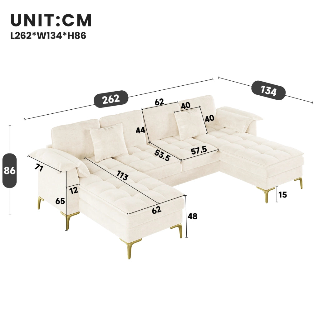 Divano angolare modulare a U 4-5 posti in chenille beige