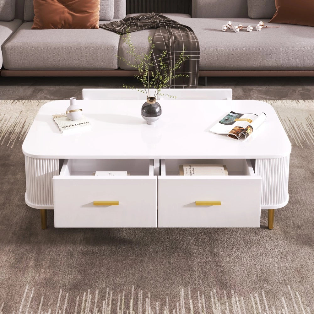 Tavolino da Caff¨¨ con Cassetti ¨C MINIMAL ¨C Gambe Dorate, Design Moderno, Soggiorno