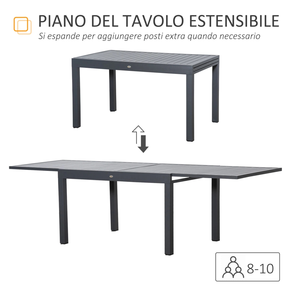 Easycomfort Tavolo da Giardino Allungabile per 8-10 Persone, in Alluminio, 135-270x90x75cm, Grigio