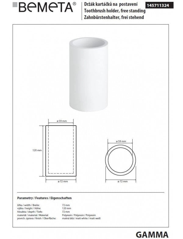 Portaspazzolino da Banco GAMMA in Resina Bianco Opaco 12 x7,2 x7,2 cm