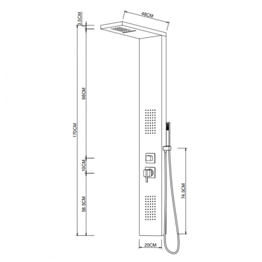 Colonna doccia 002 4 funzioni acciaio inox getto a cascata 2 bocchette idro lombari l20xp44xh170 *** finitura- spazzo...