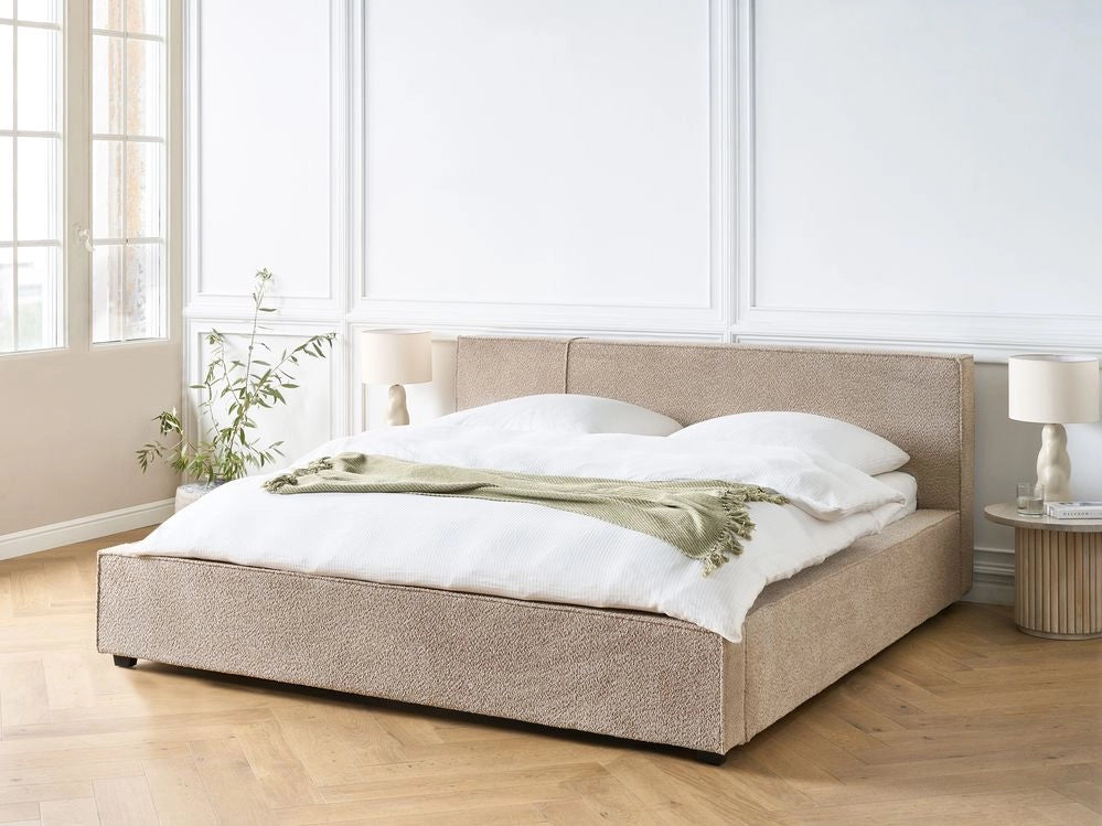 Letto matrimoniale in tessuto bouclé tortora 180 x 200 cm stile moderno