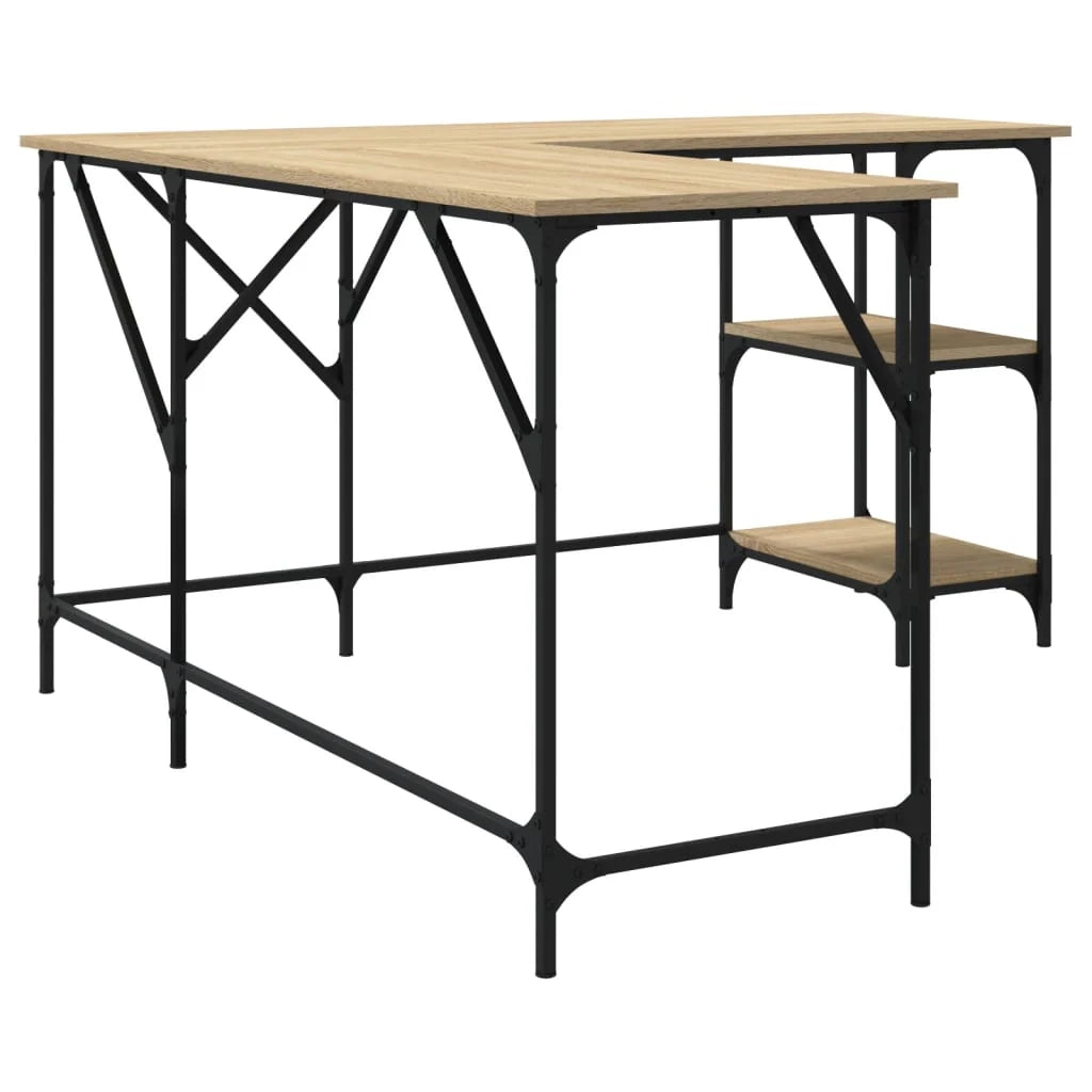 Scrivania tavolo postazione di lavoro mobile per computer studio rovere Sonoma 139 x 139 x 75 cm legno ingegnerizzato marrone 02_0023641