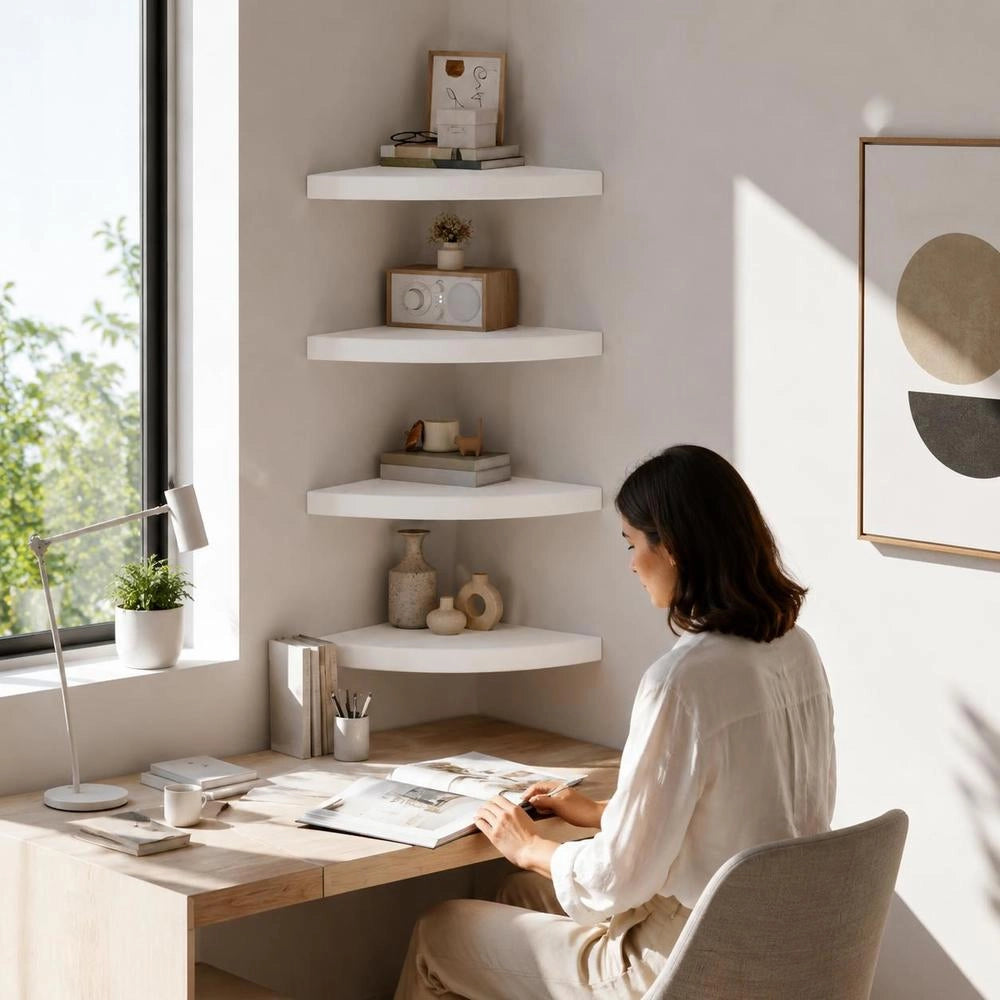 Corner Floating Shelves, 4 Pieces, White, 35x35x3.8 Cm, MDF