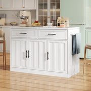 Isola da cucina 120x60x91 cm con zona bar; ripiani regolabili in MDF bianco