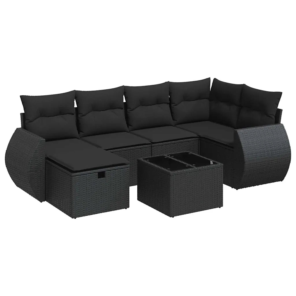 Set Divani da Giardino con Cuscini 7pz Nero Polyrattan