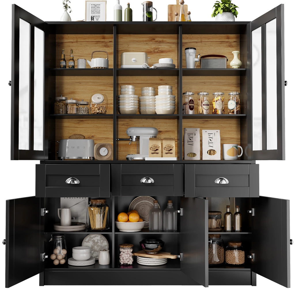 Vetrina con Ripiani Regolabili e Dispositivo Antiribaltamento per Cucina in MDF 140×38.5×175 cm Nero