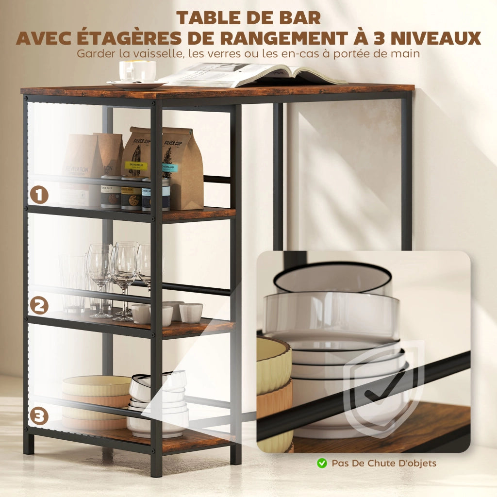 Tavolo da bar con ripiani ¨C zephmum ¨C 90x50x90.5 cm, marrone rustico, nero