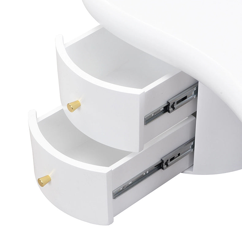 Tavolino da caffè bianco 97 x 64 x 42 cm, forma irregolare, 2 cassetti, MDF