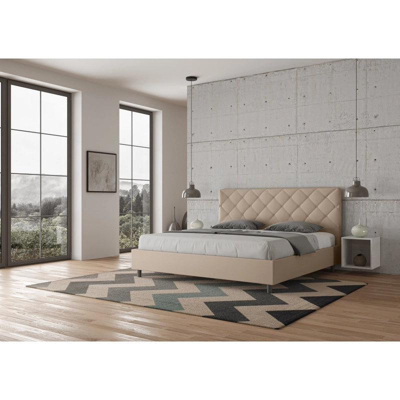 Letto imbottito Matrimoniale 180x210 cm Priya - Similpelle,Senza rete,Tortora