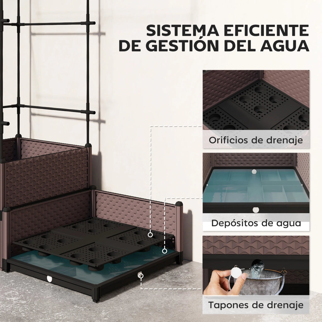 Jardinera con Reticolo Metallico per Piante Rampicanti 2 Vasi ¨C zephmum ¨C Nero 100x50x174 cm