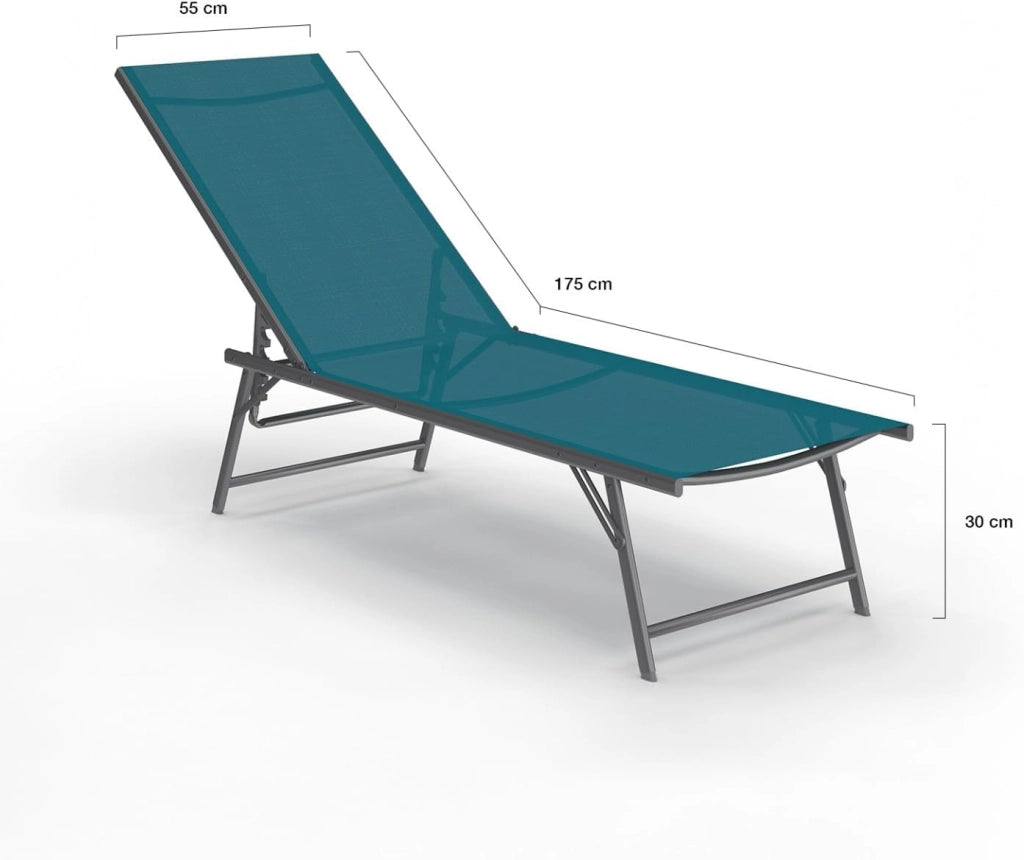 Set di 2 lettini da Giardino reclinabili Kailua in Acciaio Grigio Antracite e Tessuto Blu Anatra