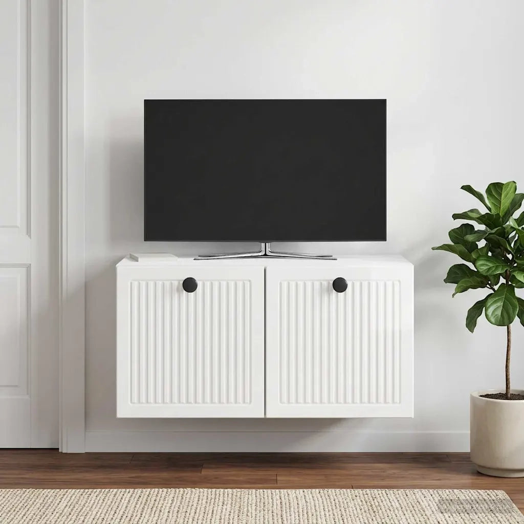 Mobile Porta TV da Muro Bianco Lucido 59,5 x 31 x 30 cm 898029