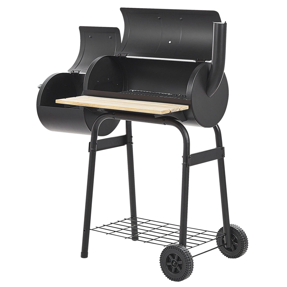 Griglia per barbecue a carbonella in acciaio Nero con coperchio con ruote griglia di cottura a mensola sfalsata affumicatore