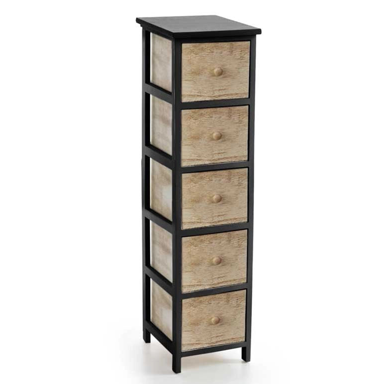 CASSETTIERA IN LEGNO NERO CON 5 CASSETTI IN COLORE NATURALE 26 X 32 X 98 CM
