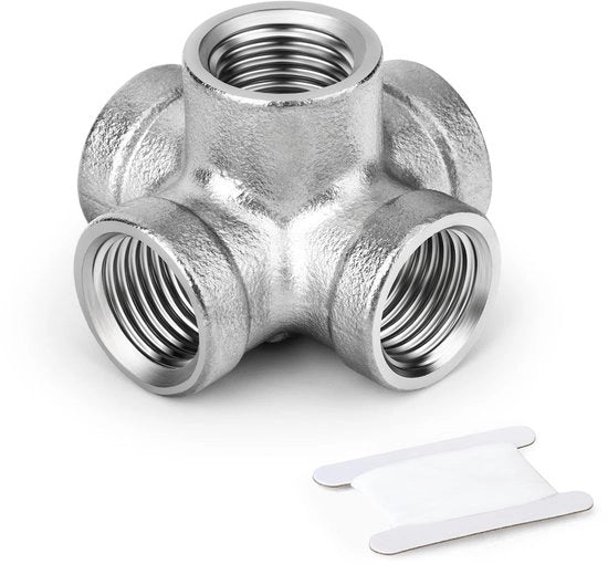Fitting a Croce 2 Pezzi - 1/2" BSP - Acciaio Inossidabile - Tubazioni Acqua/Aria - Impieghi Industriali - Filettatura a Dente di Seghe/Aggiuntiva - Fitting di Tubo a Croce