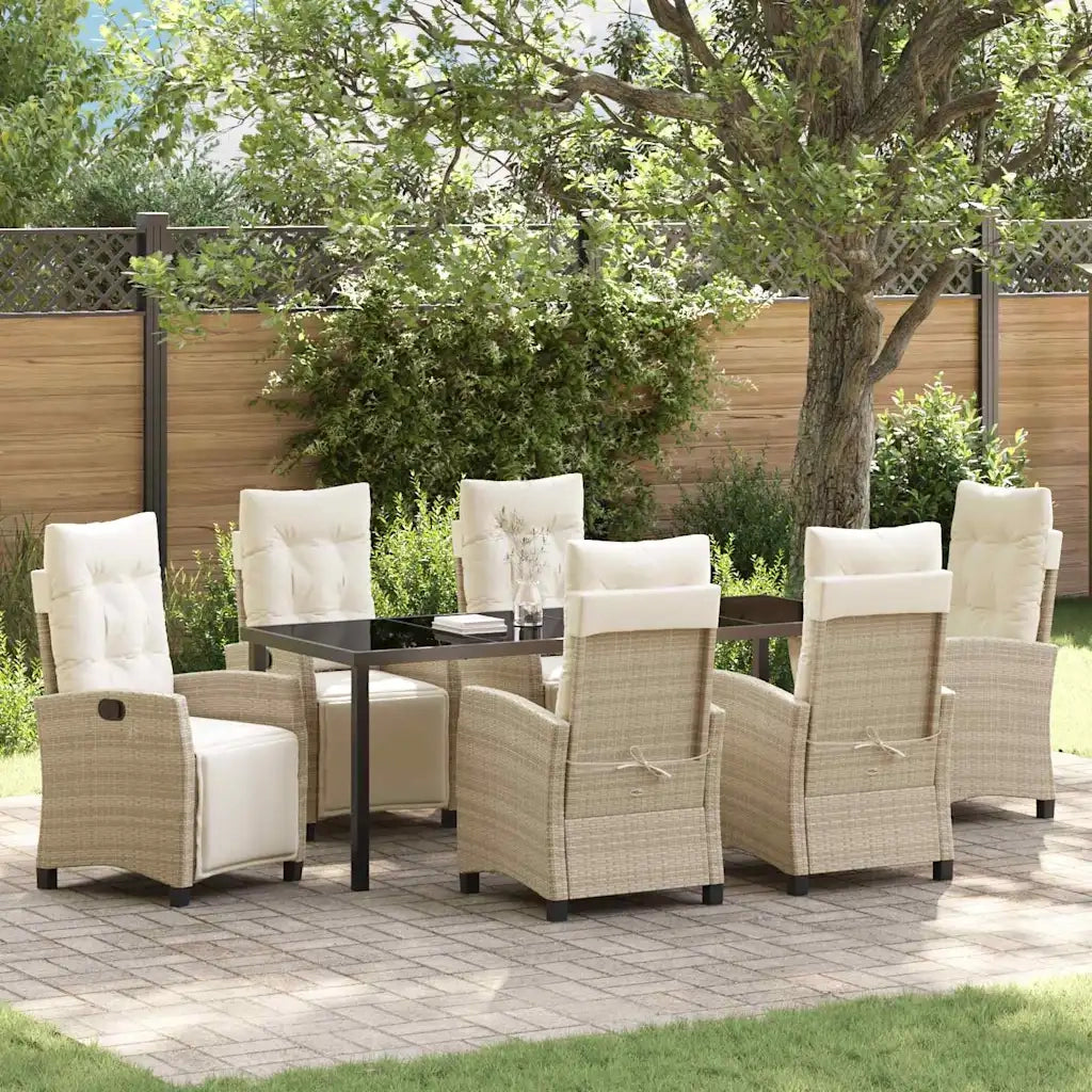 Set da Pranzo per Giardino con cuscino 7 pcs Beige polyrattan 3380447