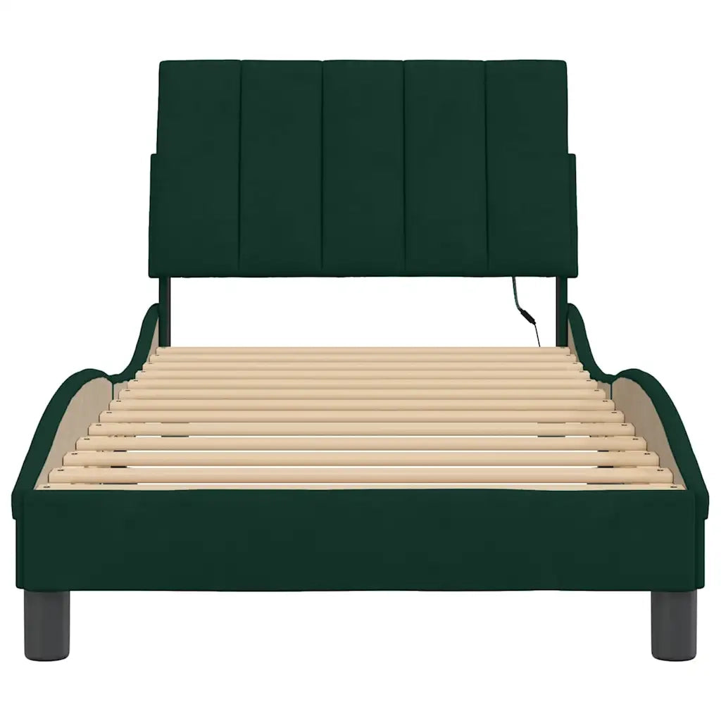Giroletto con LED senza Materasso-Struttura Letto Hanko Verde Scuro 80x200 cm in Velluto