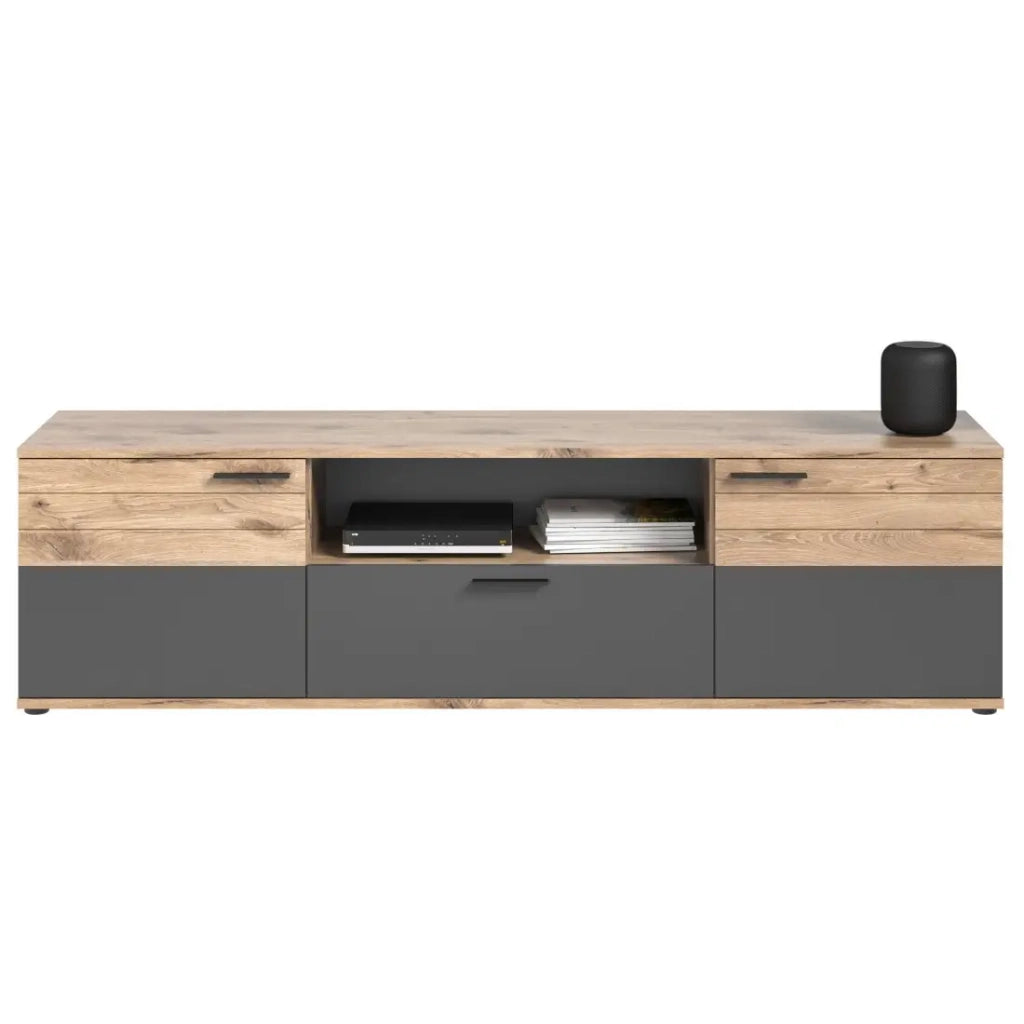 Mobile TV 2 ante e 1 cassetto – Grigio antracite e rovere chiaro – SELMA