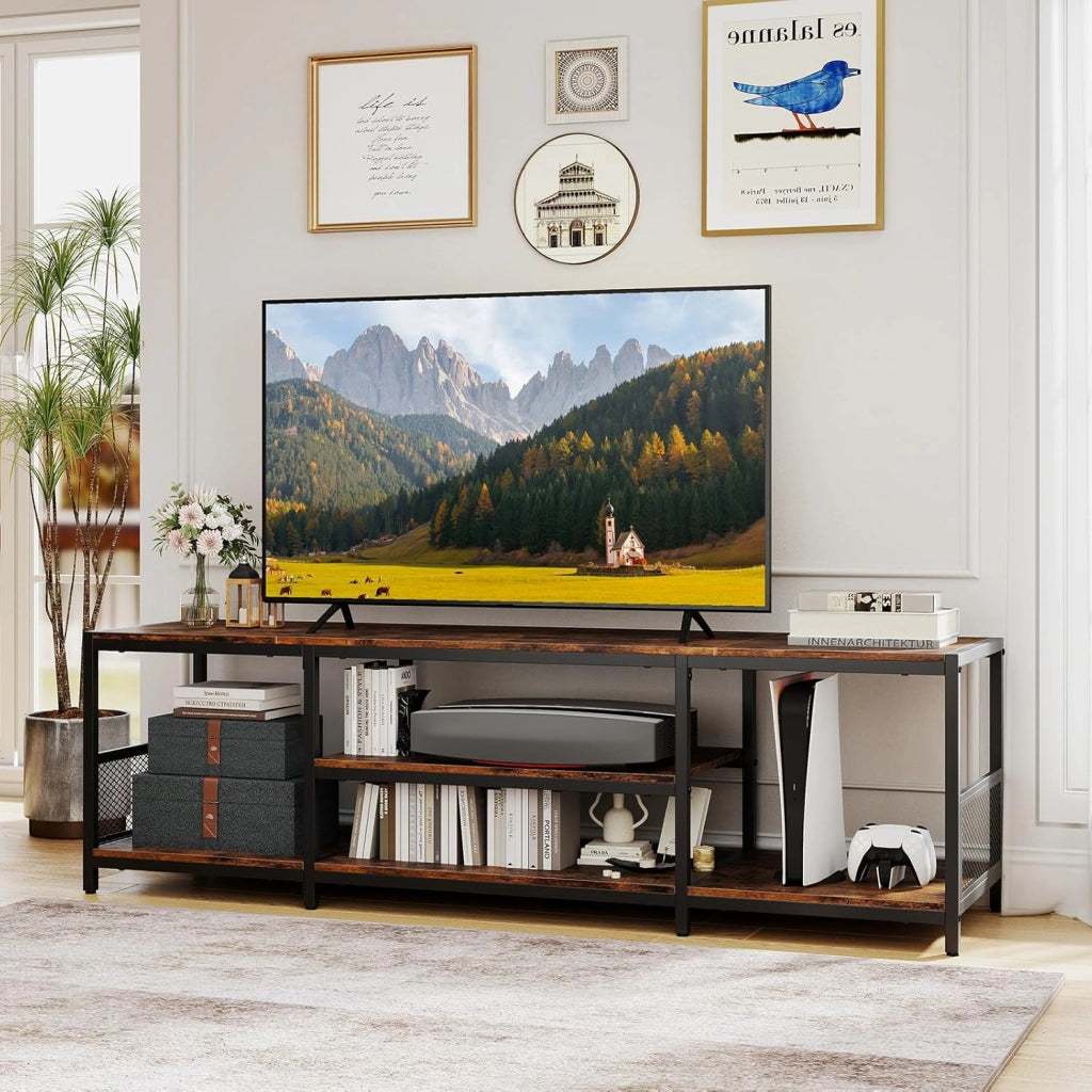 Mobile TV fino a 65’’, Mobile Porta TV con Mensole Aperte, Consolle Media Industriale, Centro Intrattenimento Basso Salotto, per Soggiorno e Camera da Letto
