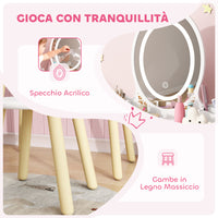 Set Toeletta per Bambine da 3 Anni con Specchio Illuminato e Sgabello 2 Cassetti e 2 Scatole Bianco