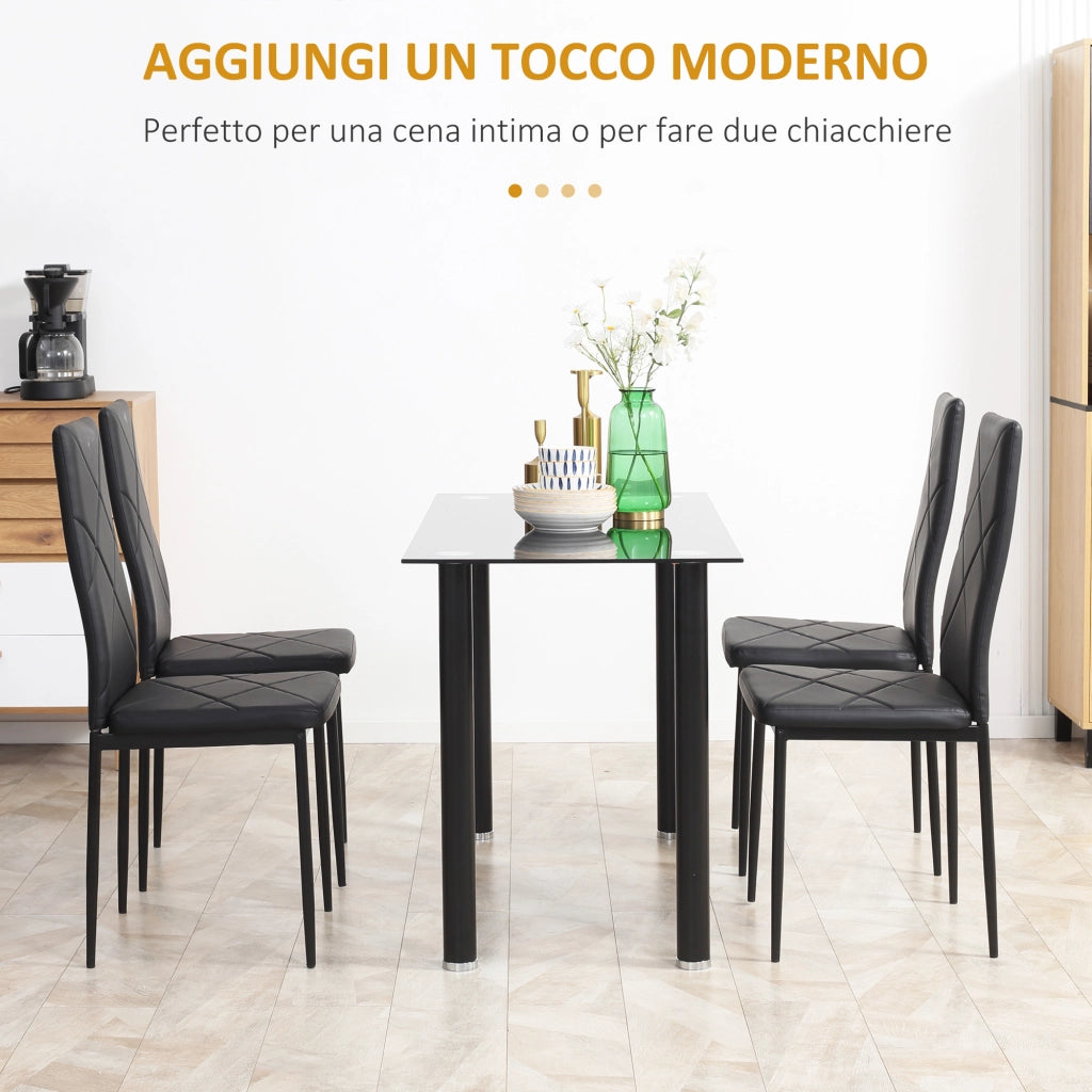 EasyComfort Set di 4 Sedie da Pranzo con Schienale Alto in Finta Pelle e Acciaio, 41x50x97cm, Nero