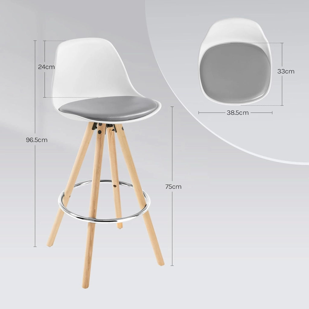 Sgabello da Bar Sedia Cucina in PU Gambe Legno Schienale di Plastica, Grigio-Bianco