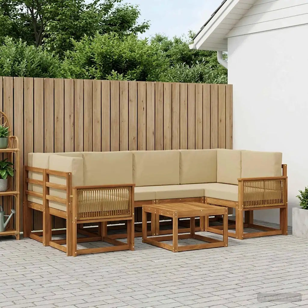 Set di divani da esterno 7 pcs Naturale e Beige Poliestere 3385039