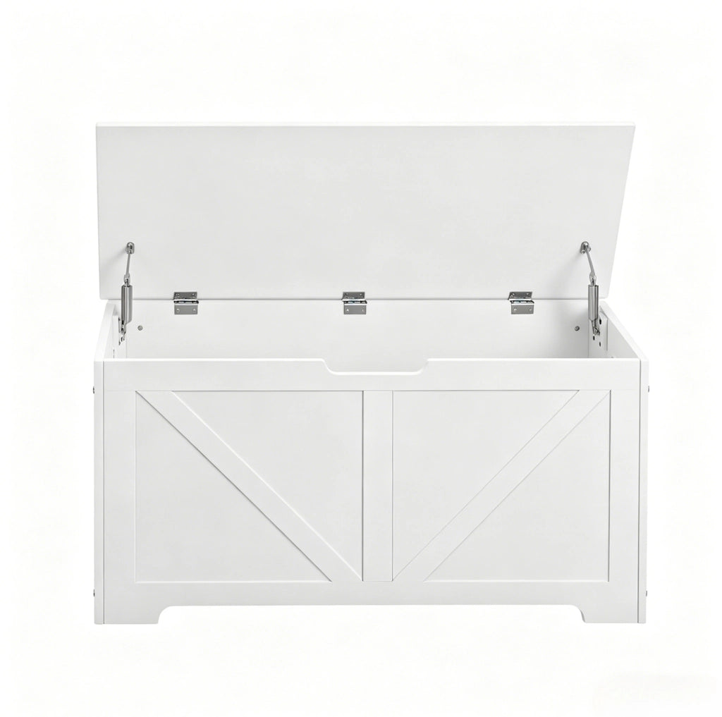 Panca contenitore con coperchio a cerniera; 76 L; in legno composito bianco
