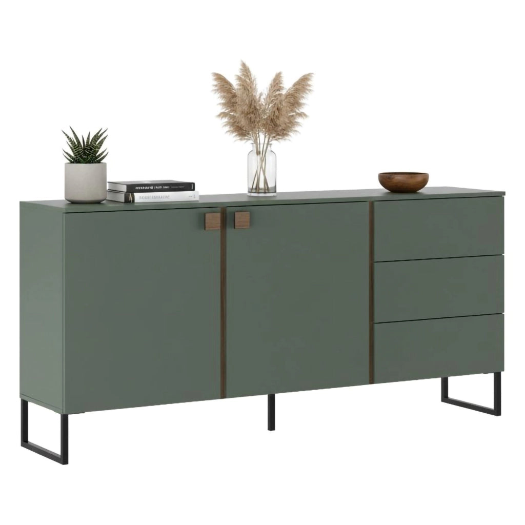 Madia Camere, Credenza 3 Cassetti, 184x40x86h cm Verde