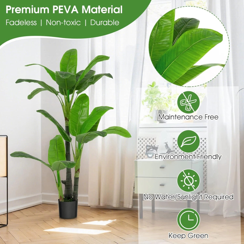 Pianta Artificiale 150cm, Palma Tropicale con Vaso in Cemento, Monstera Serpente con 18 Foglie, Decorazione Verde Artificiale per Casa e Ufficio