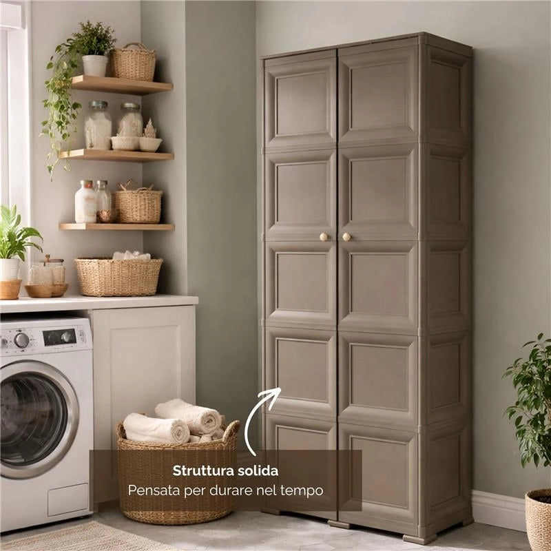 ARMADIO 5 MODULI WENGÉ 79X43X203 CM – MOBILE ALTO CONTENITORE VERTICALE PER ORGANIZZAZIONE CASA E ZONA LIVING