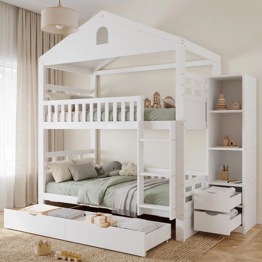 letto a castello in legno bianco 101 x 245 cm